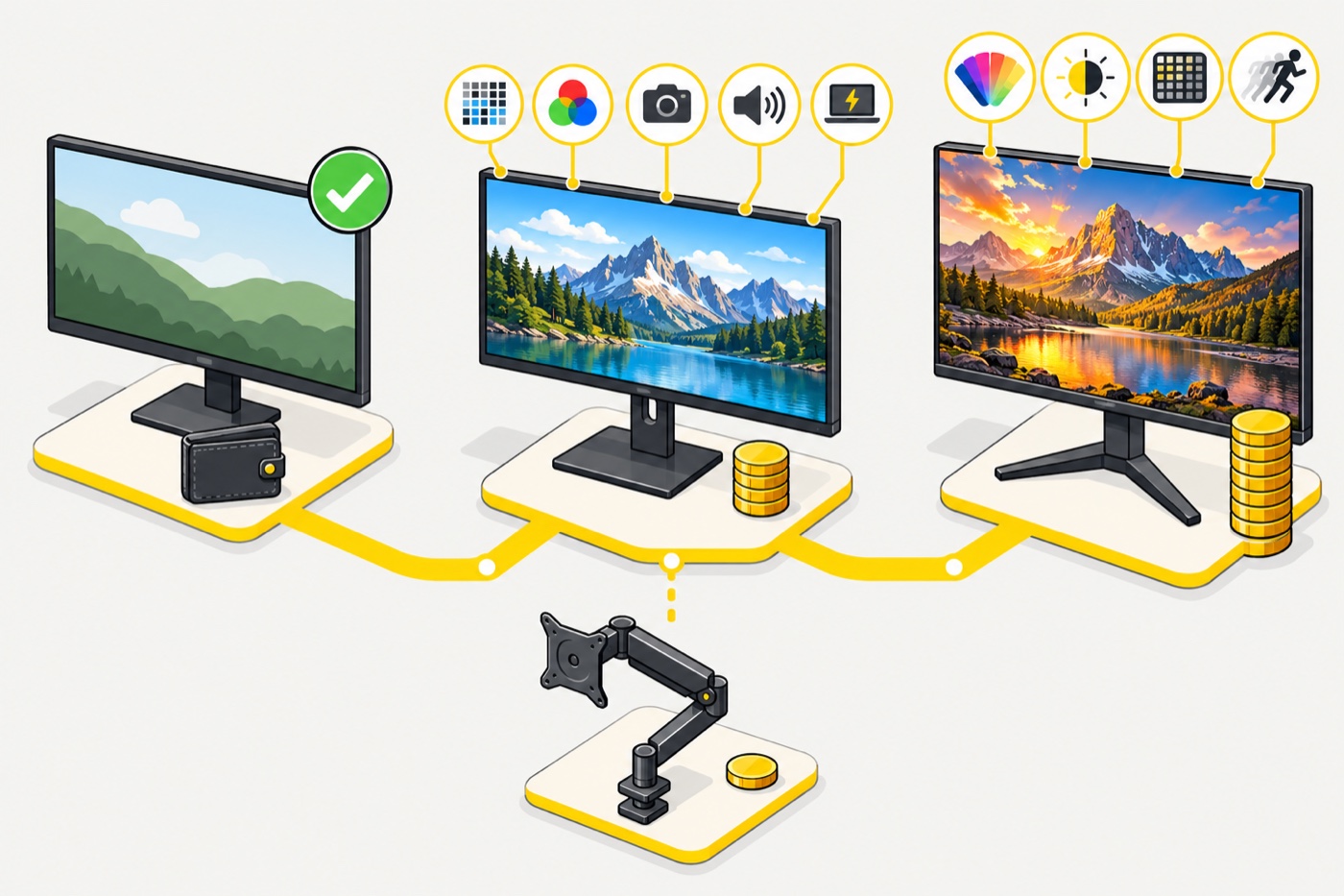 現在のモニターを使い続ける、Studio Displayを選ぶ、Studio Display XDRへ上げる条件を示すオリジナル図解