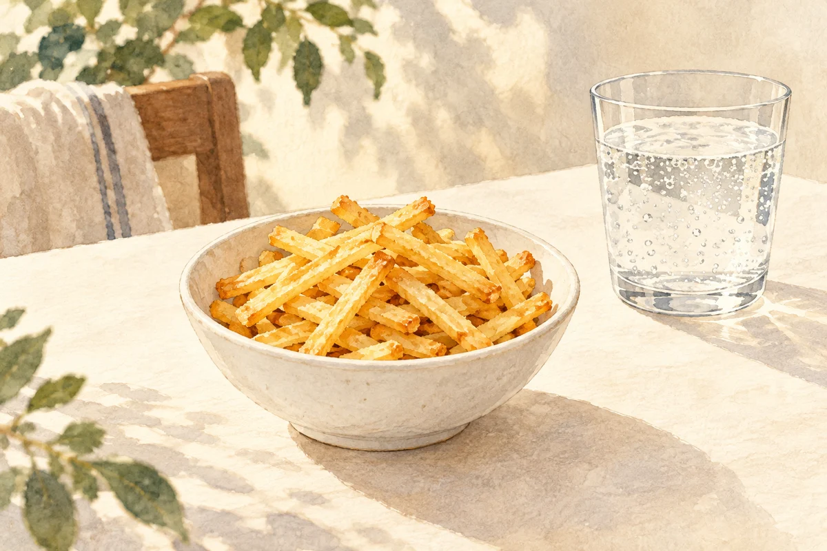 千年屋の「ポテトスティック トリュフ味」は、どんな人におすすめ?をテーマに生成した編集イメージ。実物や実体験の写真ではありません